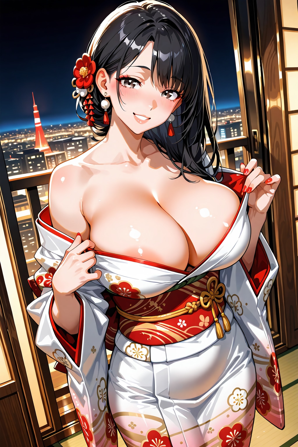 爆乳な花魁のお姉さんと立ち素股