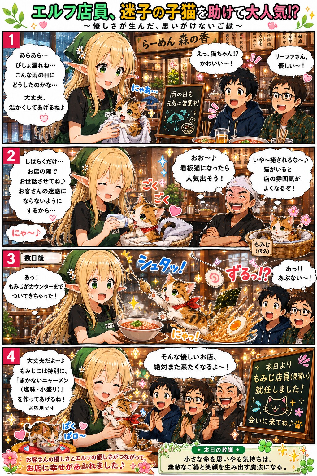ラーメ屋で働くエルフの女の子