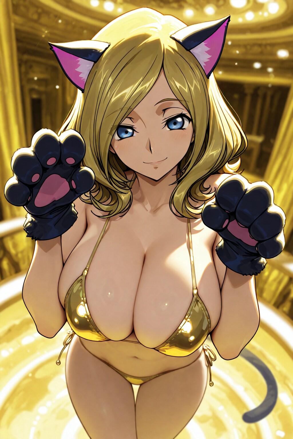 ミレイお嬢様の金色ビキニにゃんにゃん誘惑👙😻❤️