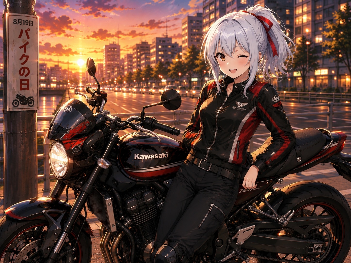 エル「８月19日はバイクの日っ。お兄さん乗ってく？」 | の人気AIイラスト・グラビア