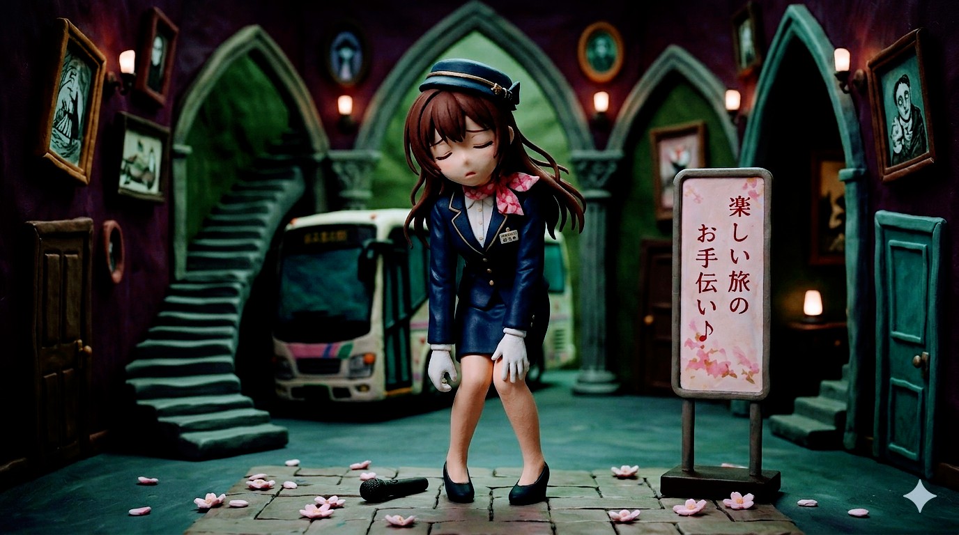 Gemini さんで疲れきったバスガイドフィギュア | の人気AIイラスト・グラビア