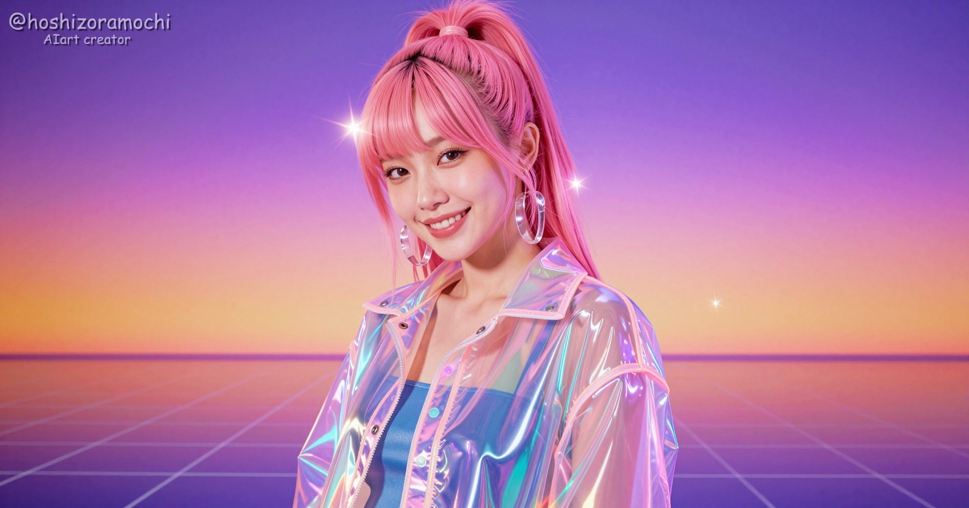 ネオン・グラデーション｜未来を駆けるサイバー・ポップなピンクヘアガール