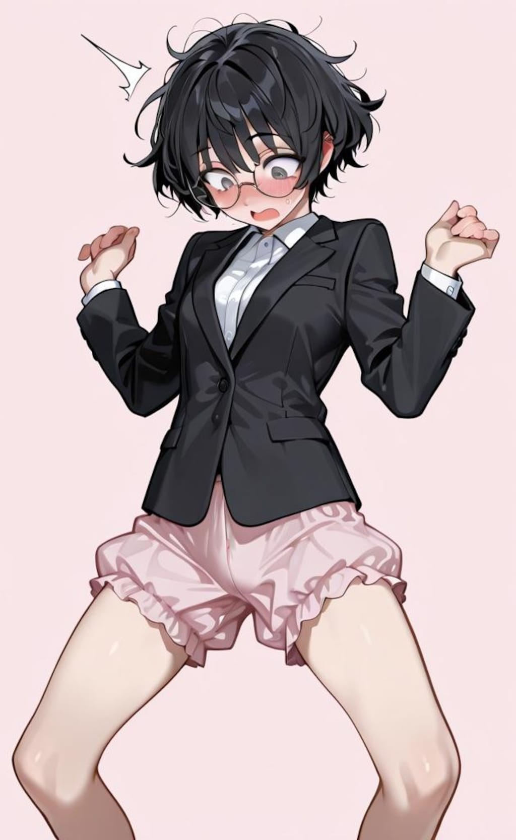 上半身はバシっとキメてるけど…