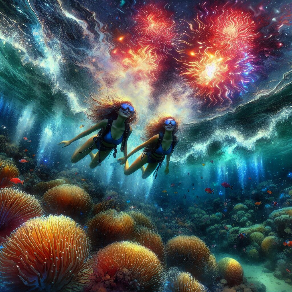 海中から打ち上げ花火を見た