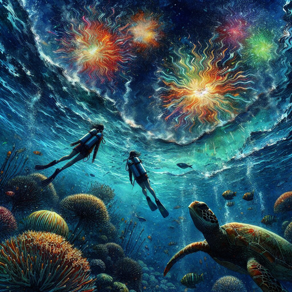 海中から打ち上げ花火を見た