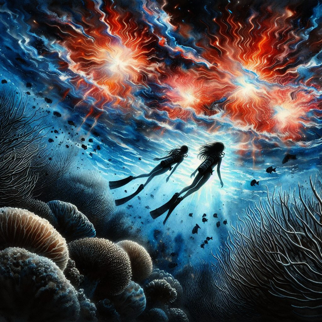 海中から打ち上げ花火を見た