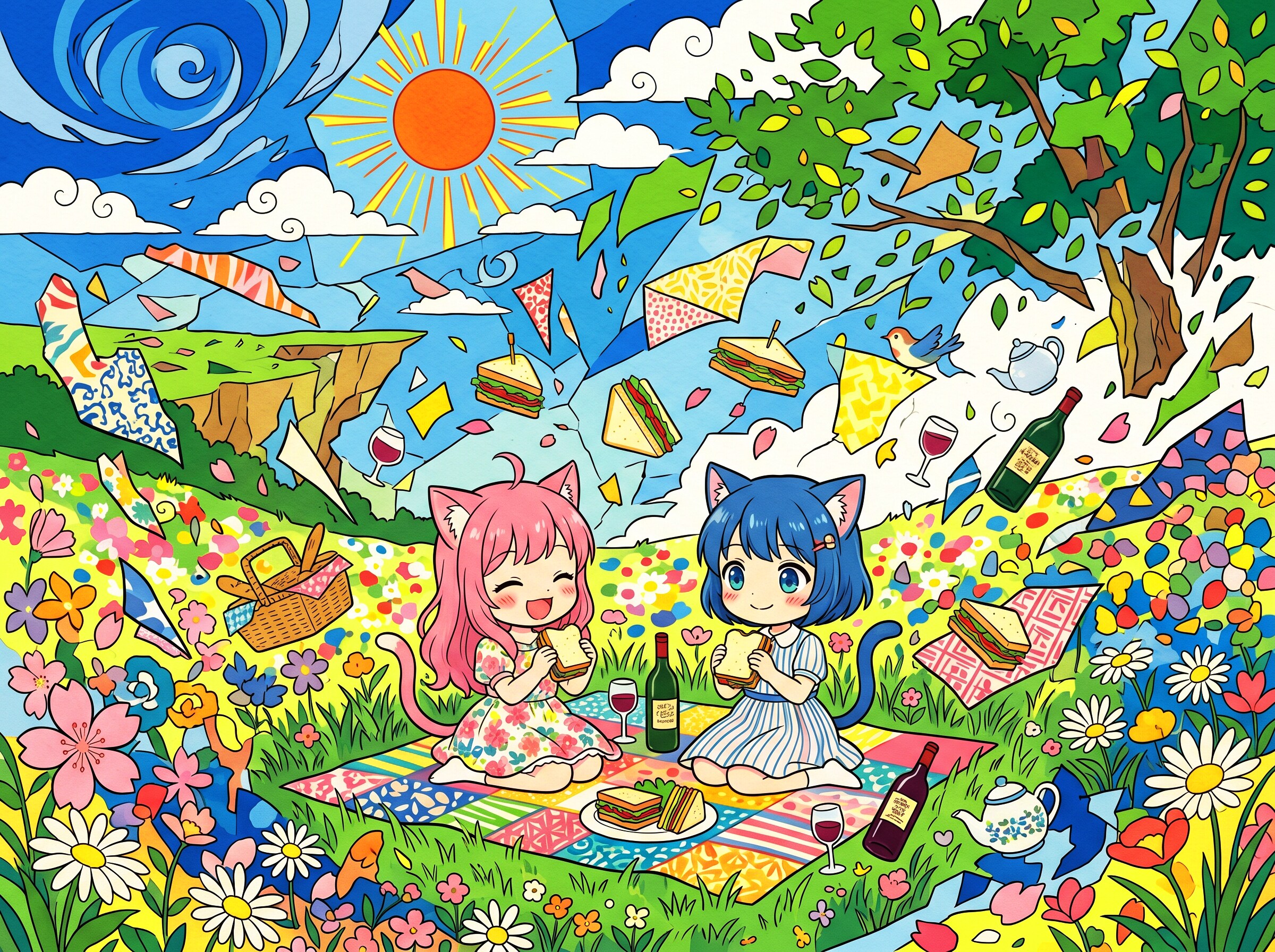 猫耳ちゃんのピクニック | の人気AIイラスト・グラビア