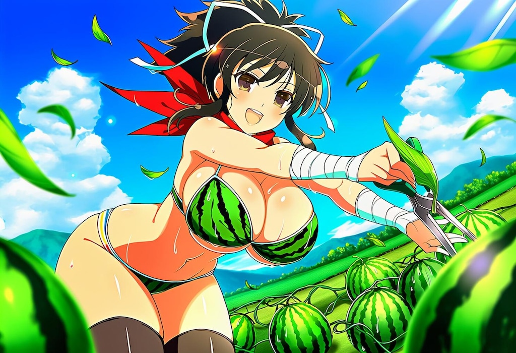 スイカ食べるスイカビキニ水着コスプレスイカ割り人妻