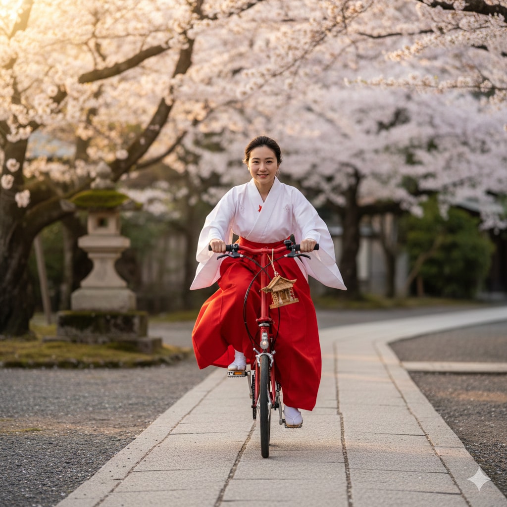 巫女装束ちゃん自転車 | の人気AIイラスト・グラビア
