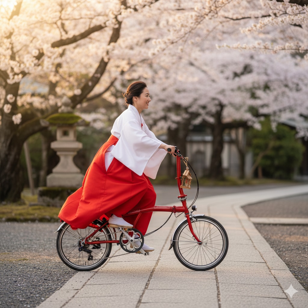 巫女装束ちゃん自転車