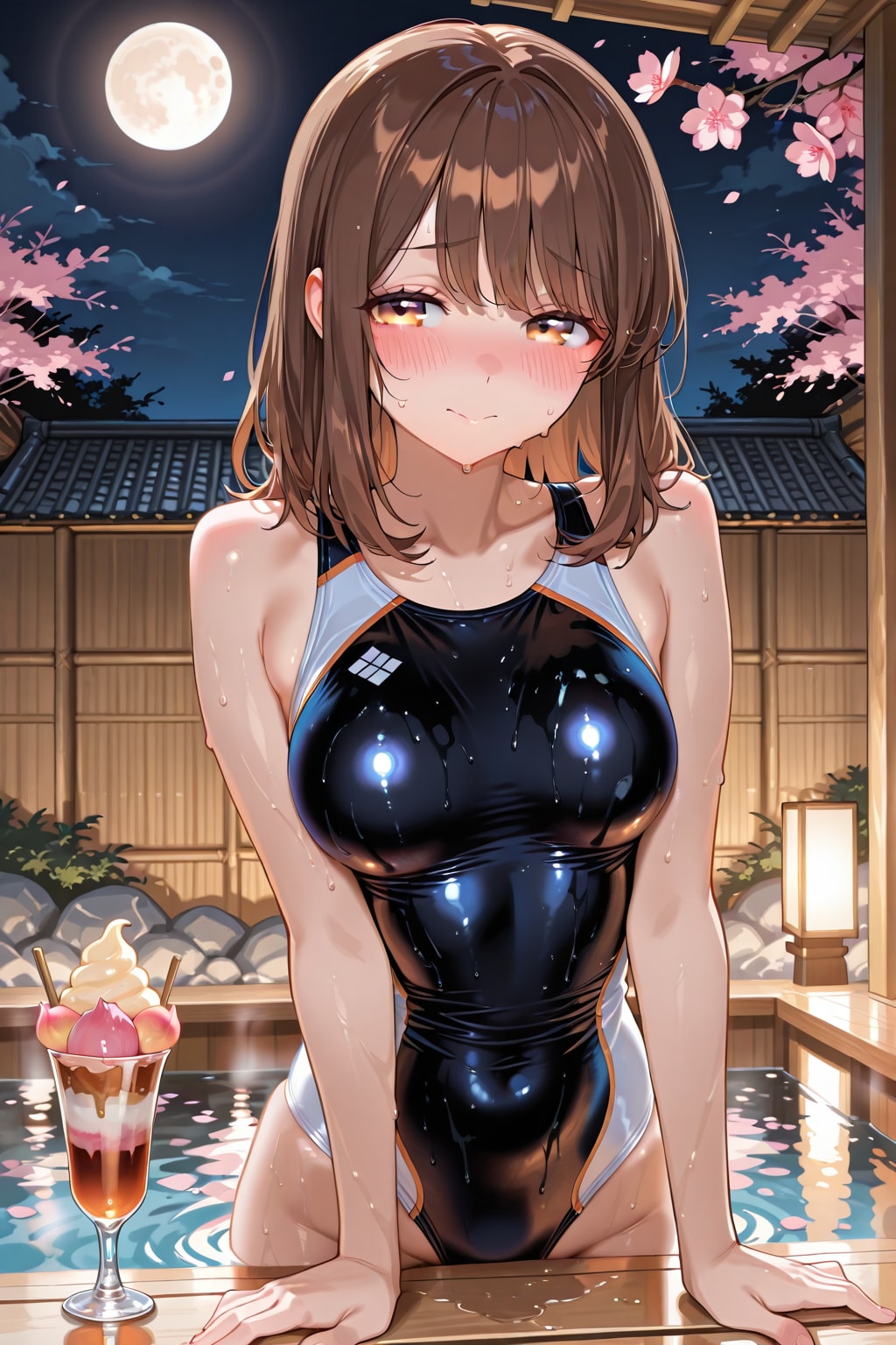 競泳水着の心実と夜桜(ちちぷい版)