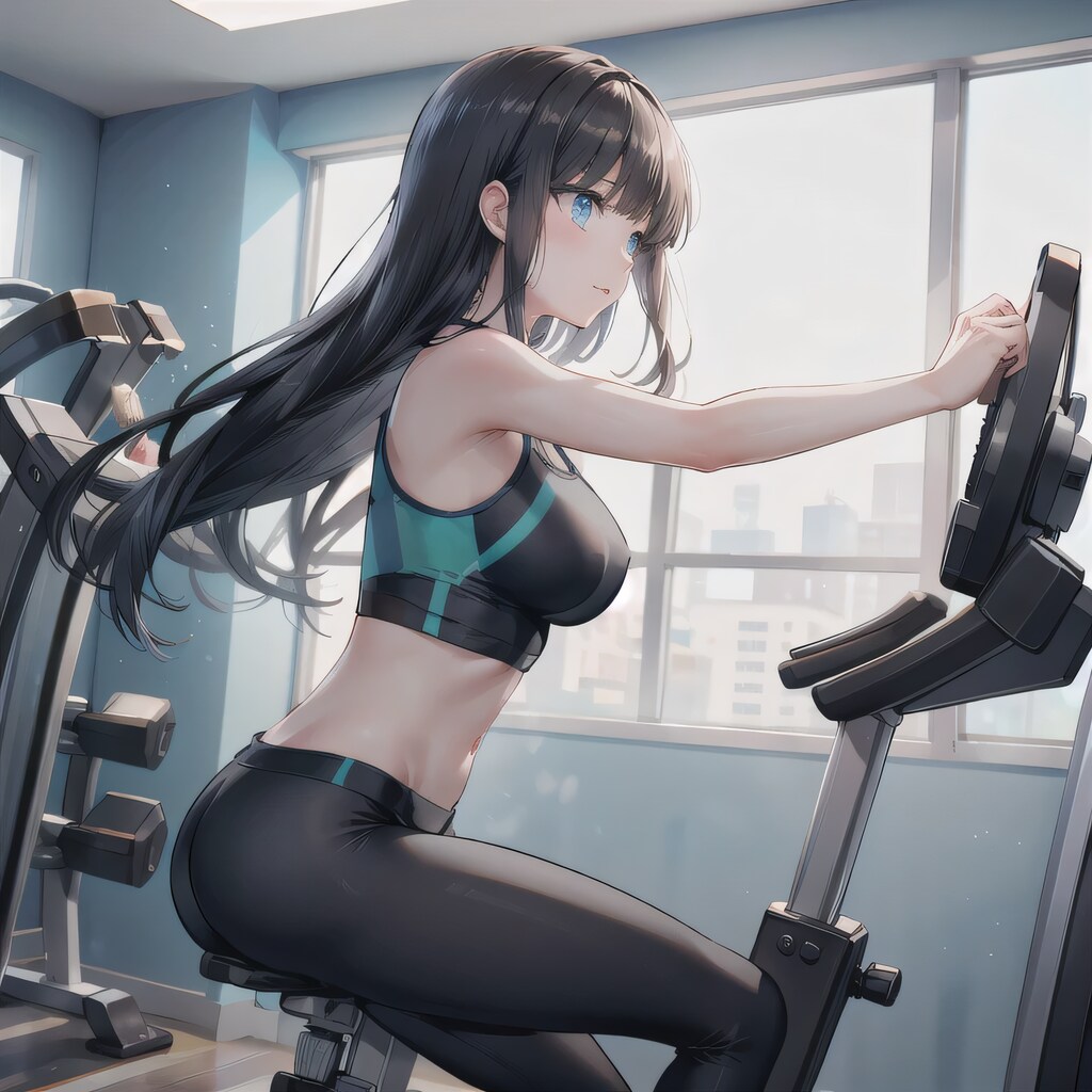 黒髪ロングでエアロバイクの少女１３