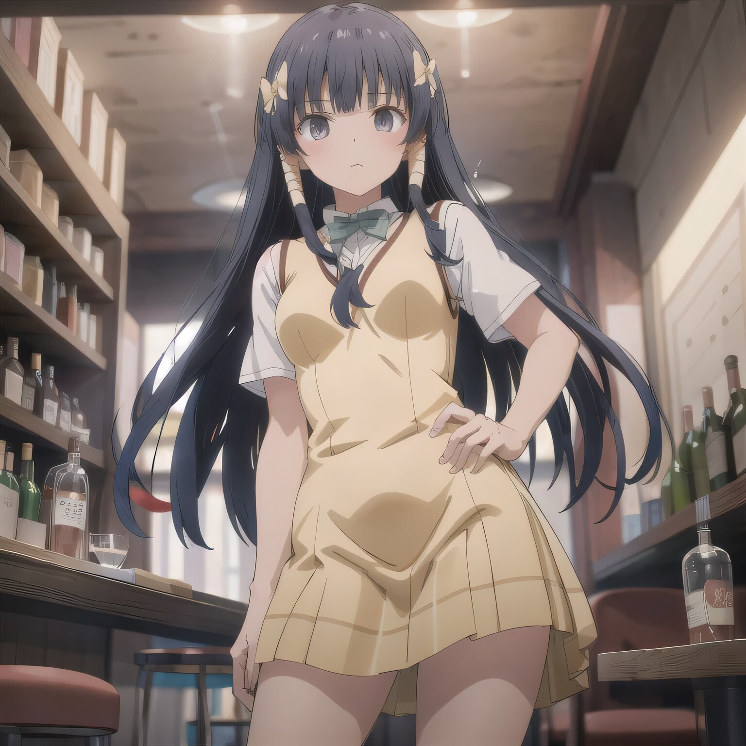 黒髪ロングで酒場の少女１２ | の人気AIイラスト・グラビア