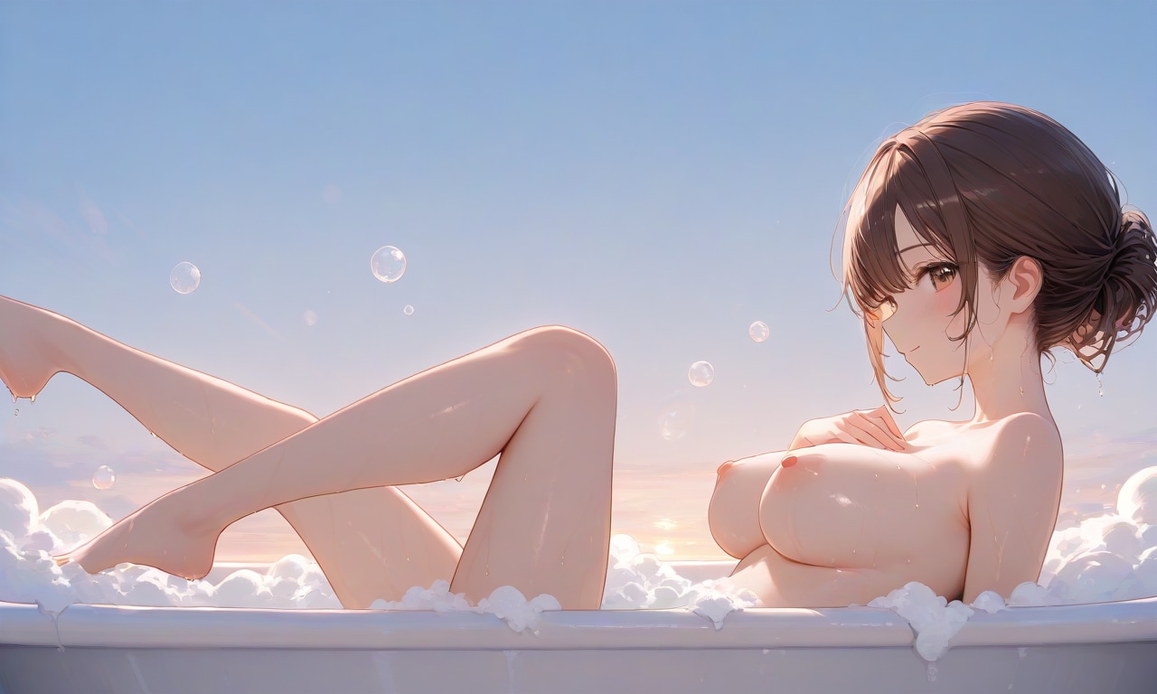 夕日の見える浴槽