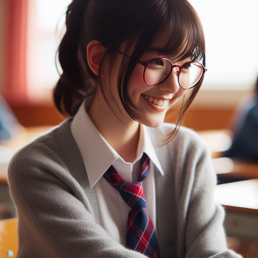 眼鏡女子 楓のポニーテール