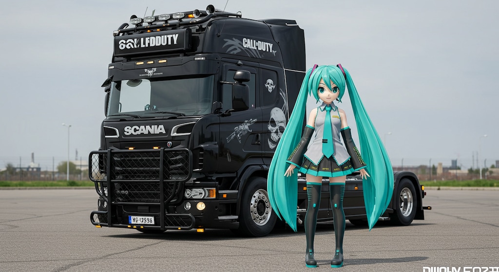 コールオブデューティースカニアトラックと初音ミク