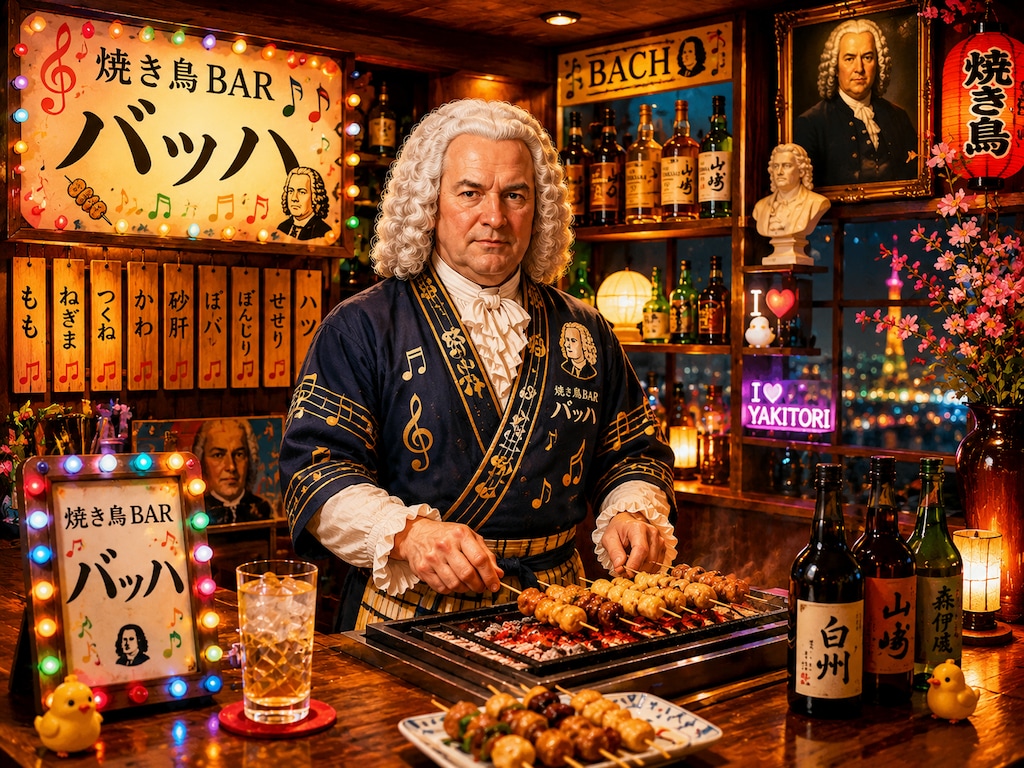 【Ze hebben ook een yakitori-restaurant, en hier is een toccata en fuga in D mineur, zoals die in ee】