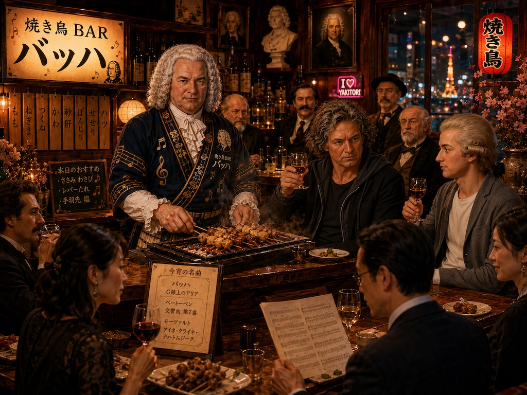 【Ze hebben ook een yakitori-restaurant, en hier is een toccata en fuga in D mineur, zoals die in ee】