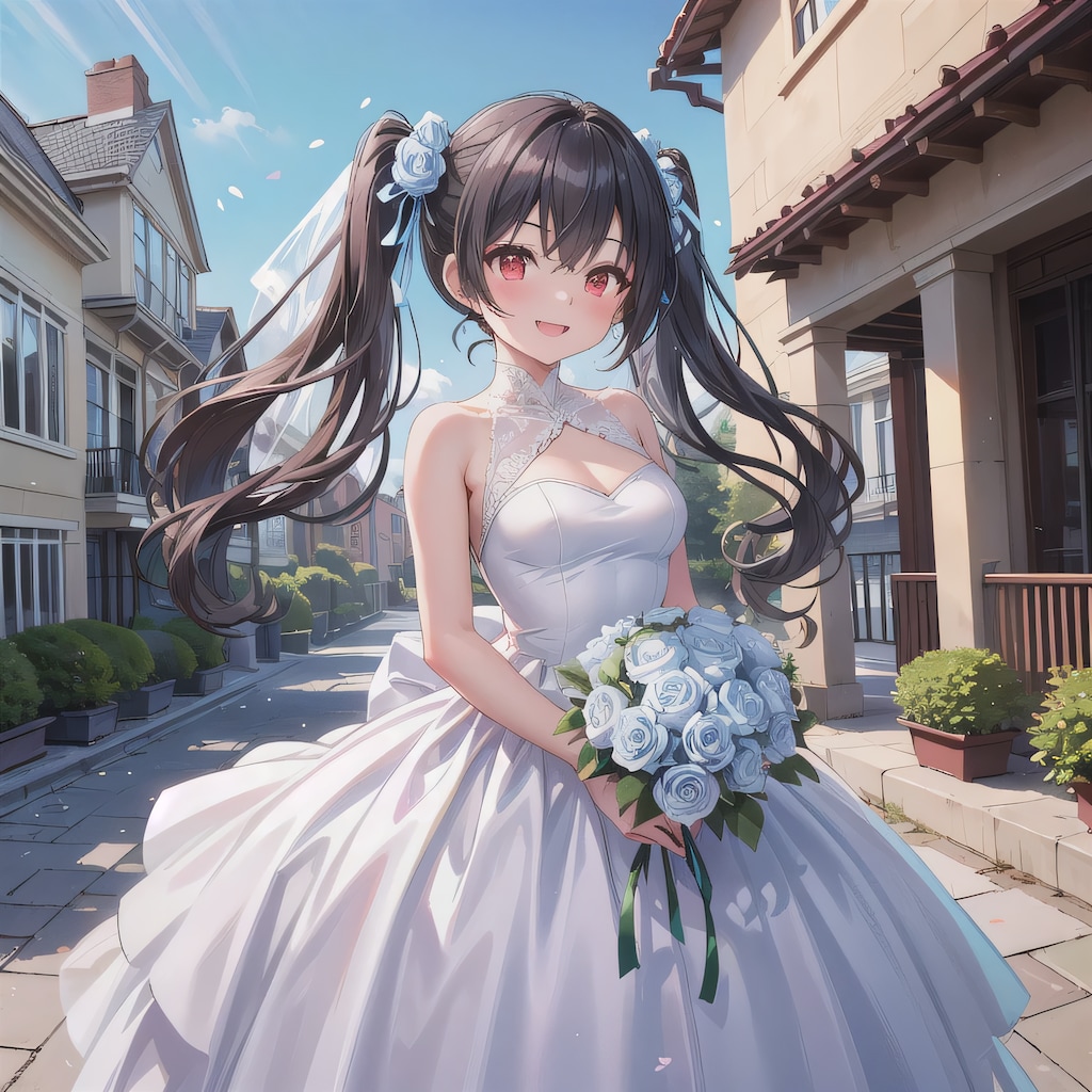 黒髪ツインテでウェディングドレスの少女４