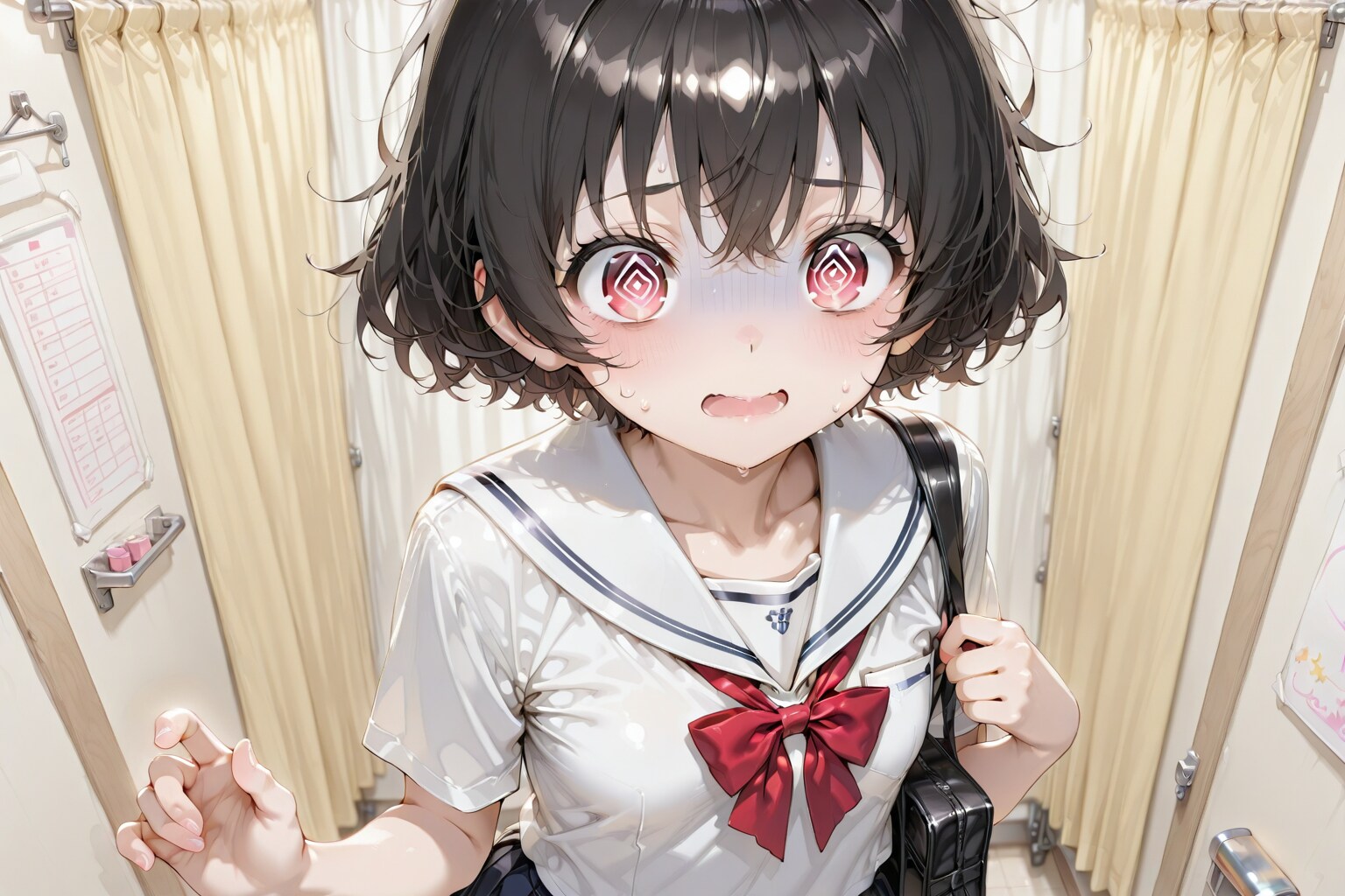 慣れない服装に目を回す姪