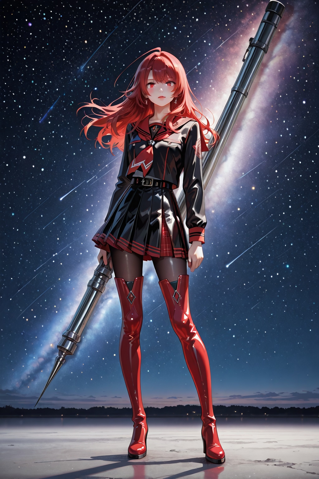 メタリッククリムゾンレッドのセーラー服