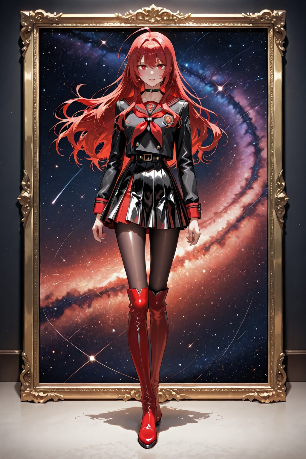 メタリッククリムゾンレッドのセーラー服