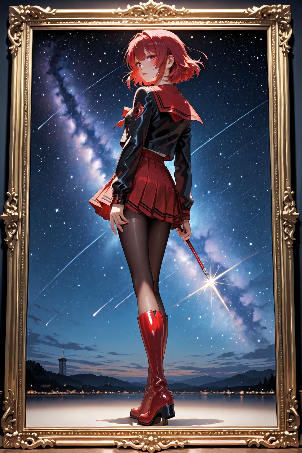 メタリッククリムゾンレッドのセーラー服