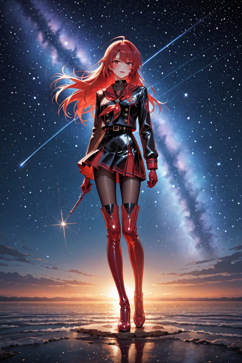 メタリッククリムゾンレッドのセーラー服