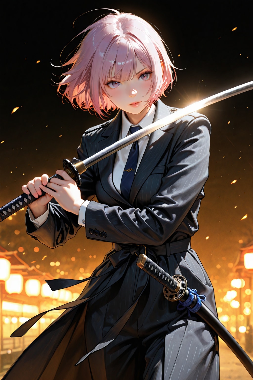 黒服と日本刀