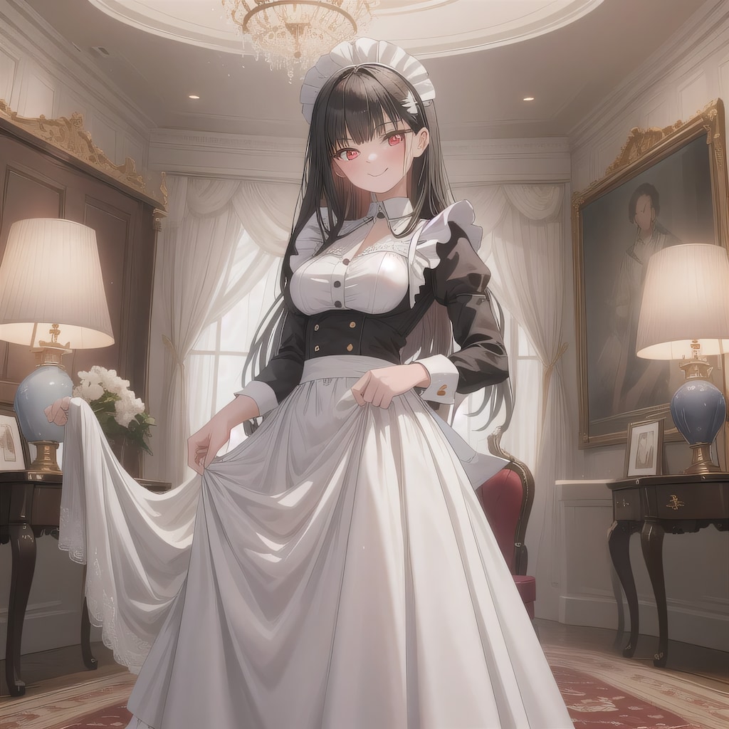 黒髪ロングでメイド服の少女３３