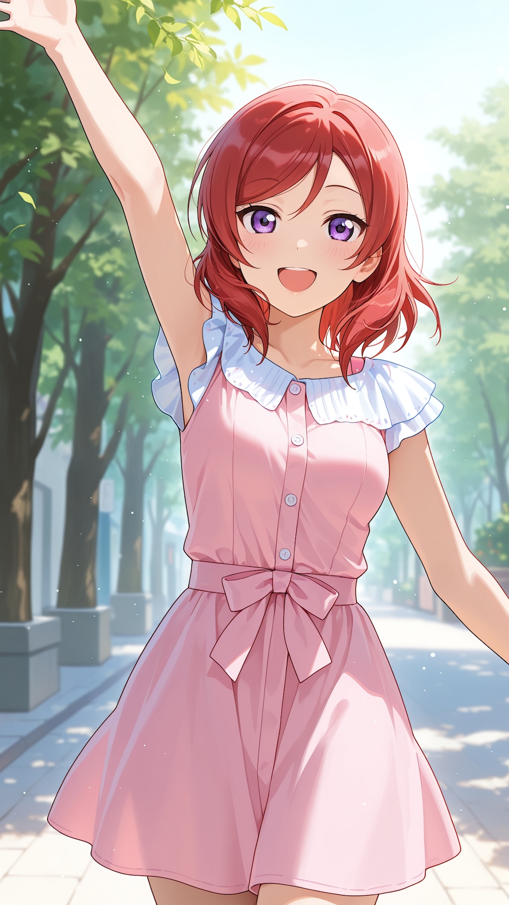 手を振って笑顔