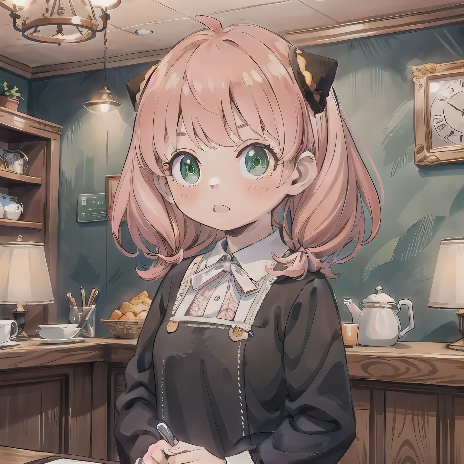 ピンク髪ボブでカフェの少女 | の人気AIイラスト・グラビア