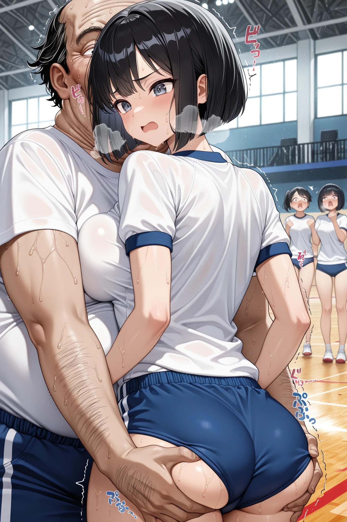 巨乳ブルマ女子をセクハラするおじさんイラスト②