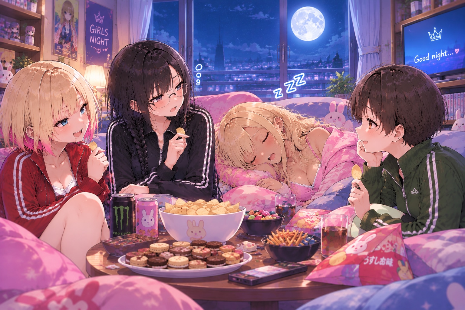 お月見合戦　最後まで起きてた子が準レギュラー | の人気AIイラスト・グラビア