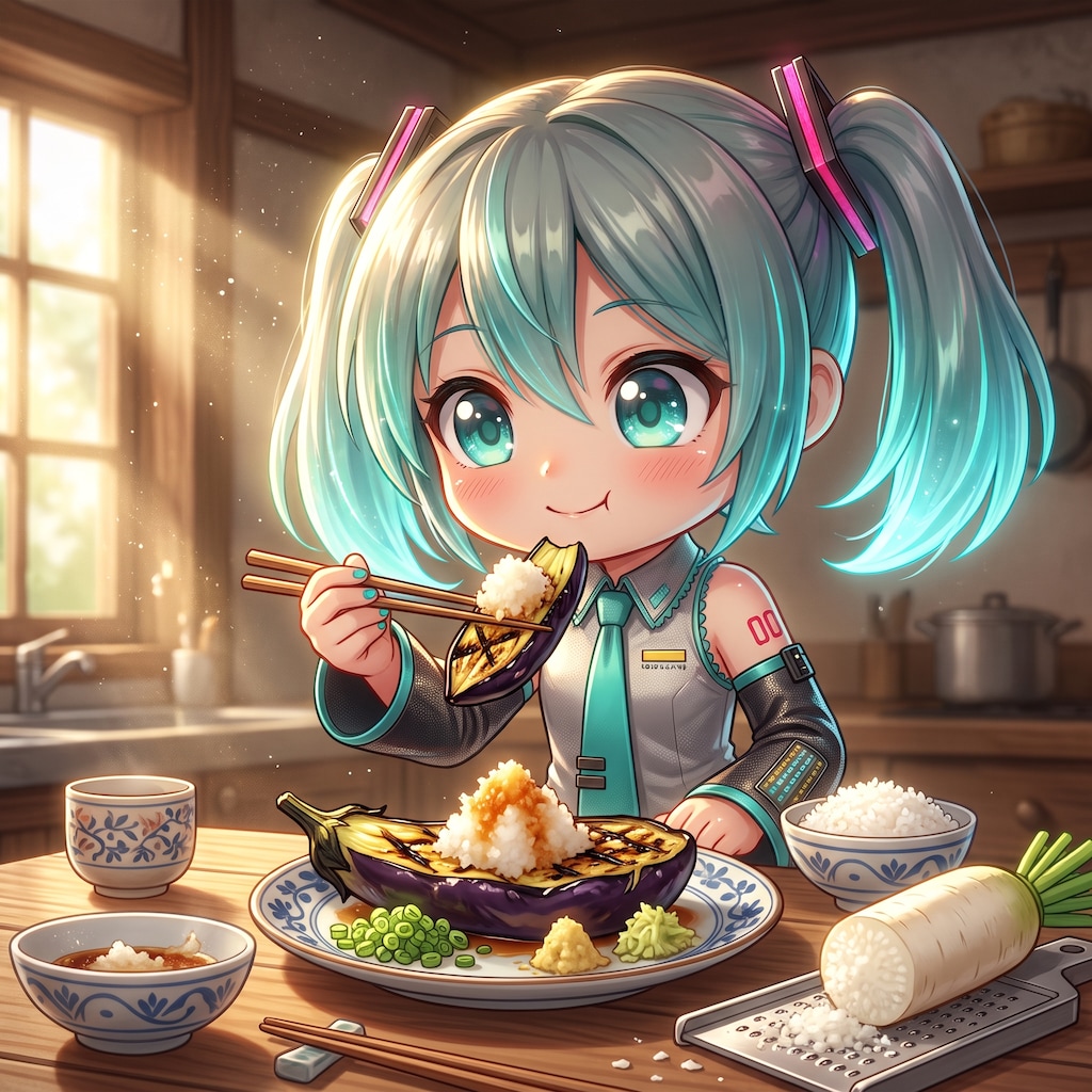 今日のお昼は焼きナスです