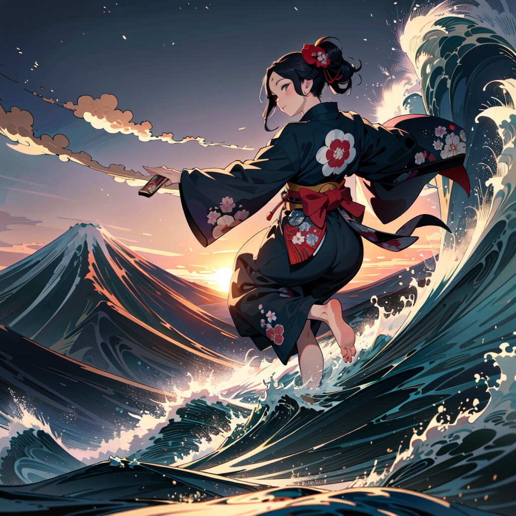 現代風北斎Tシャツ00129