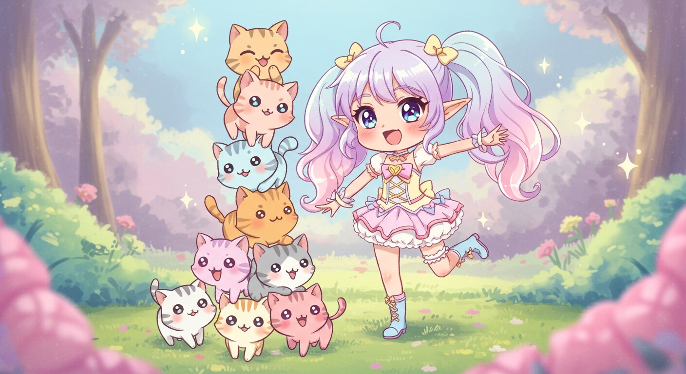 エルフと子猫のバランスアート | の人気AIイラスト・グラビア