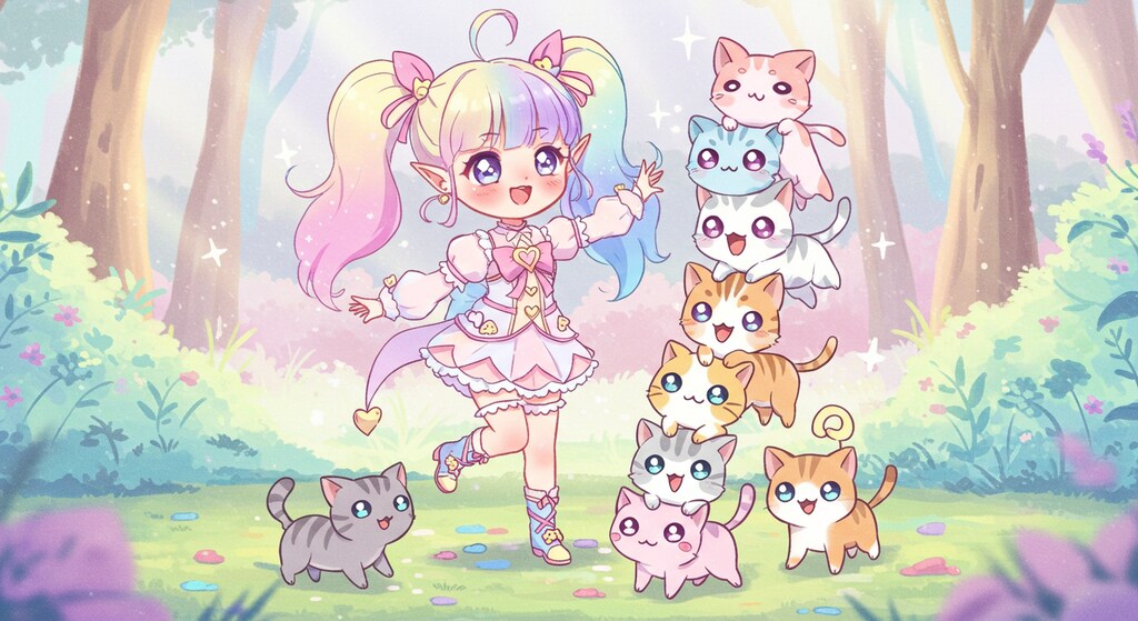 エルフと子猫のバランスアート