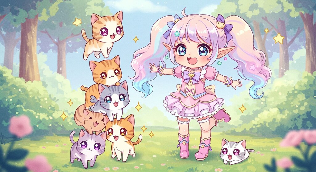 エルフと子猫のバランスアート