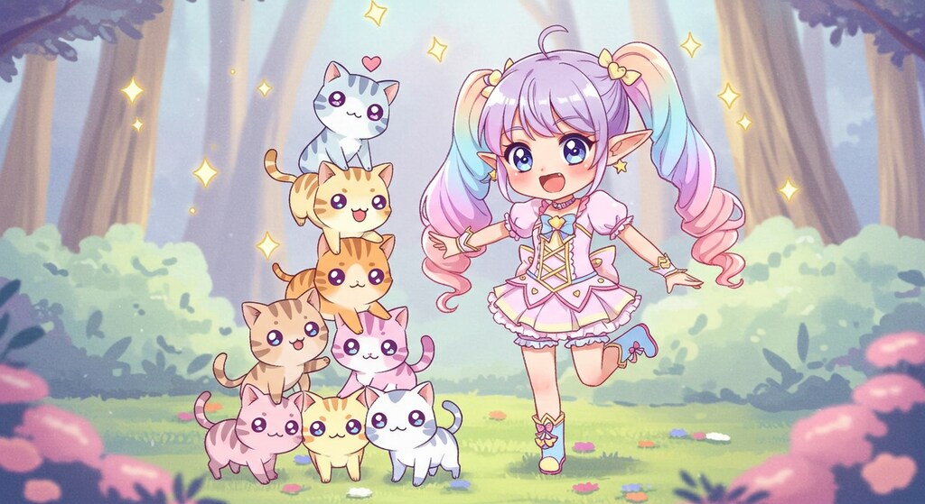 エルフと子猫のバランスアート