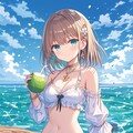 ココナッツ水を飲む海賊船の上に立っている女海賊 2枚目