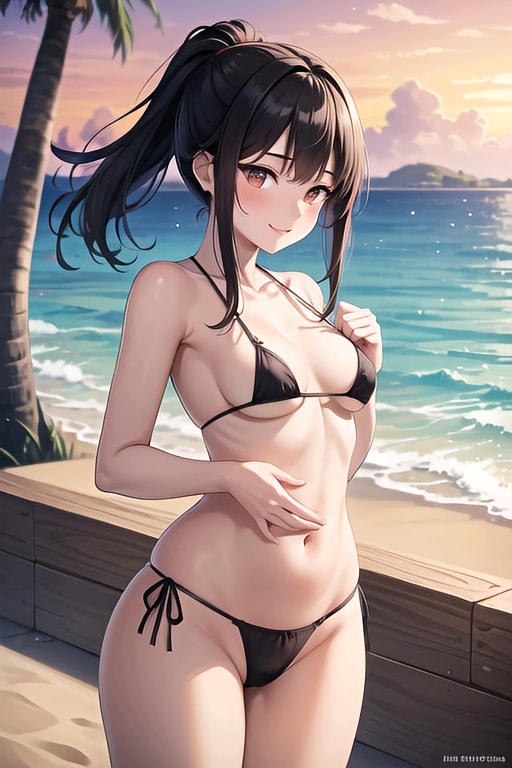 大胆な黒ビキニ（前から）