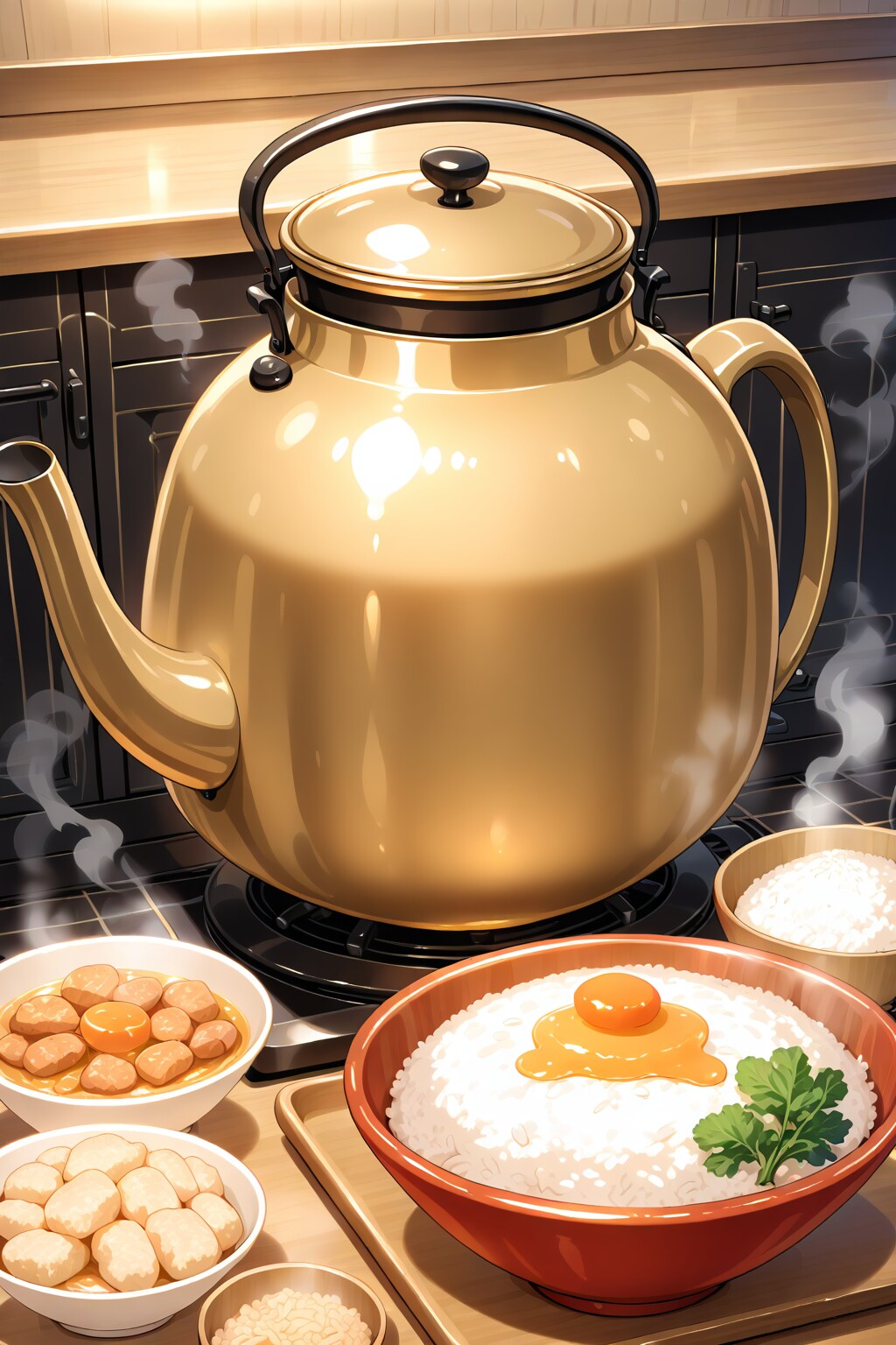 炊きたてご飯に熱いお茶