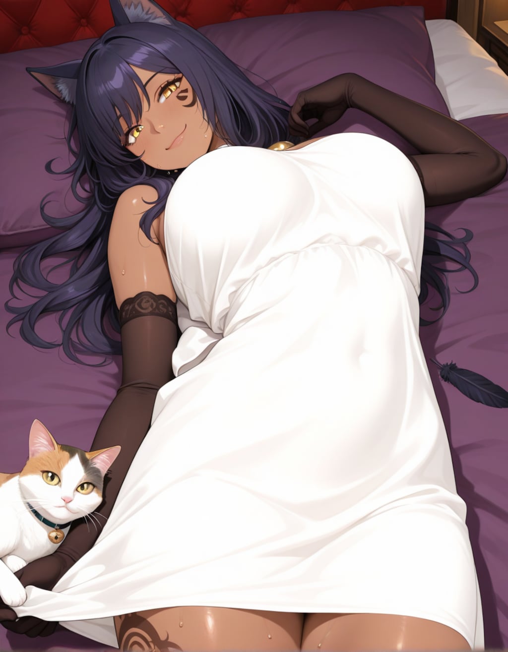 猫と褐色美女