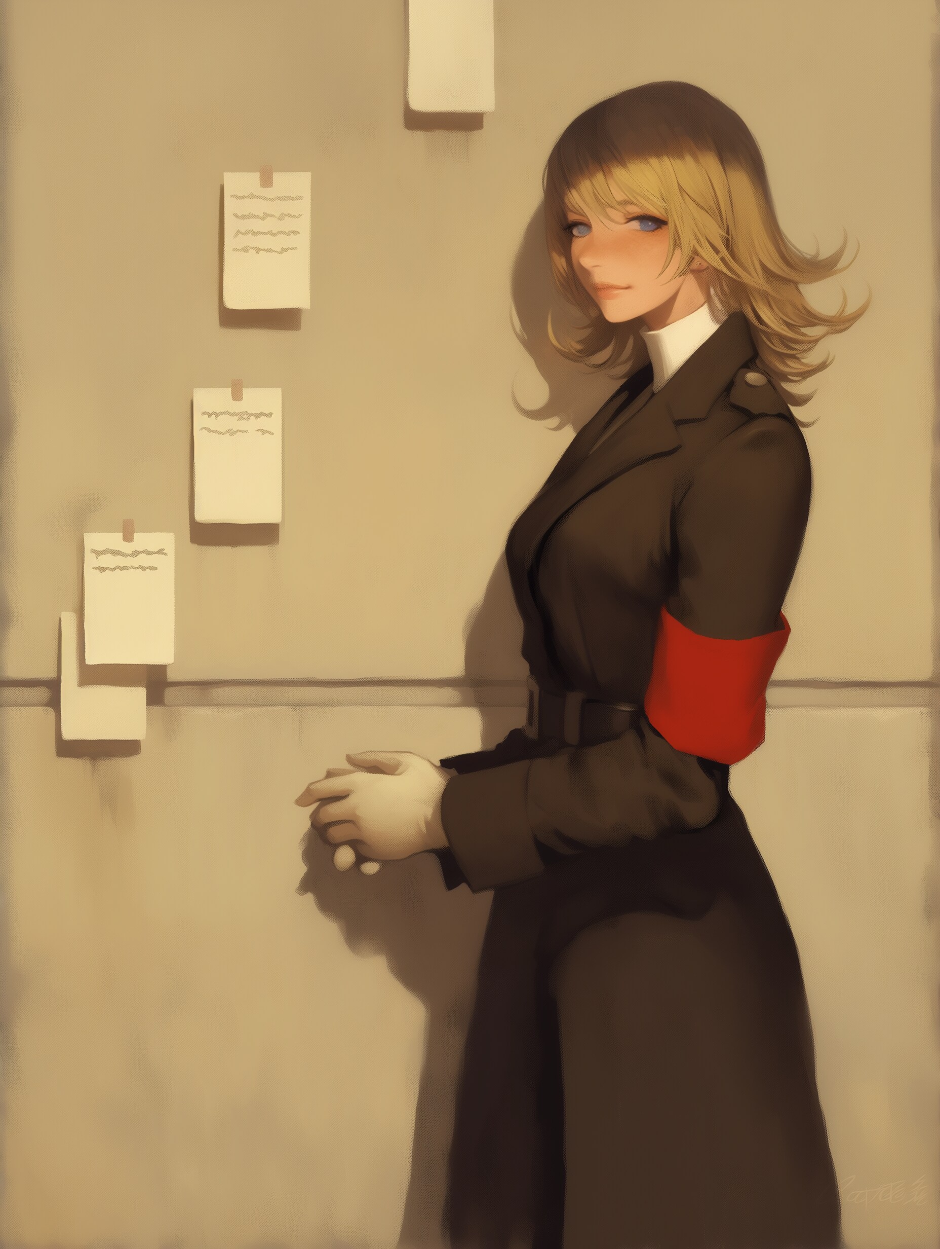 白い壁の前の女性