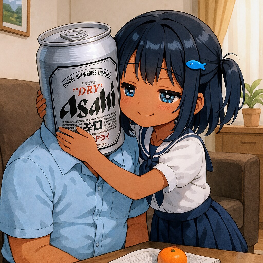 落ち込んでいるおじさんを慰めるこなつちゃん