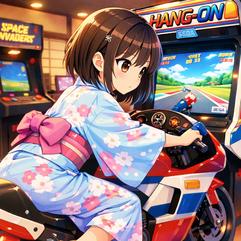 旅館のゲームコーナーで遊ぶ女の子