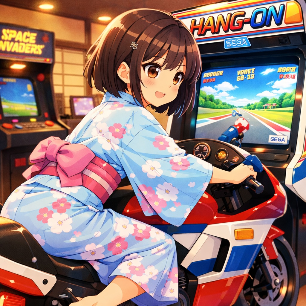 旅館のゲームコーナーで遊ぶ女の子
