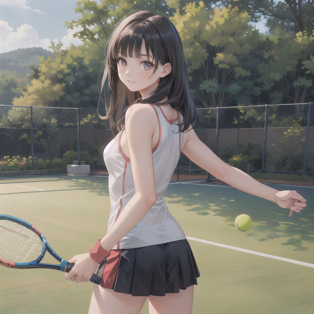 黒髪ロングでテニスウェアの少女２２