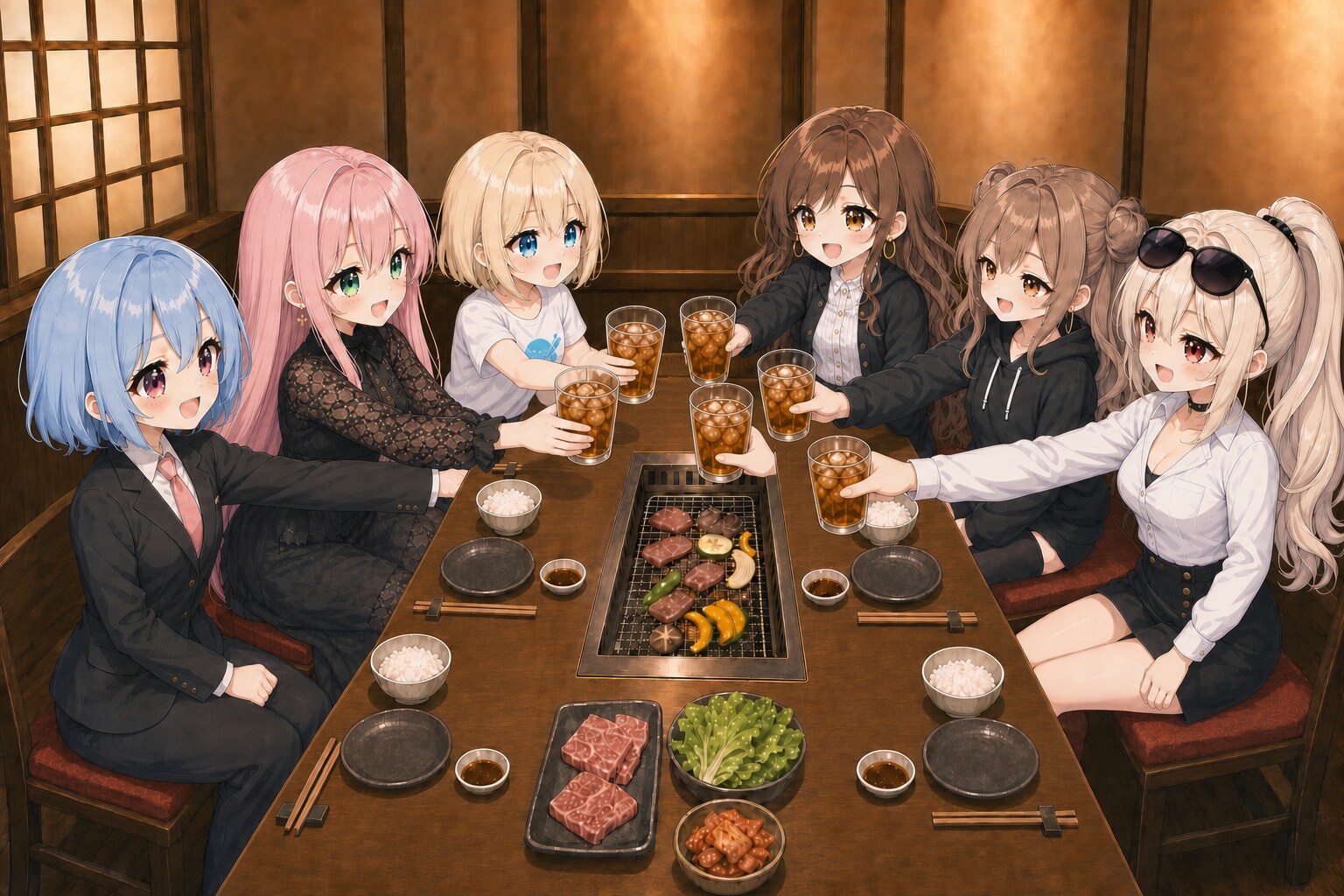 六人そろって、かんぱーい！ | の人気AIイラスト・グラビア